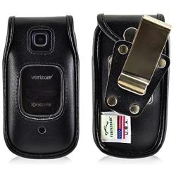 Turtleback Fitted Case for Kyocera Cadence Black Flip Phone Black Leather Rotating Removable Metal Belt Clip - Made in USA