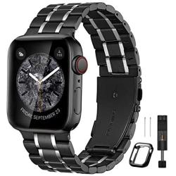 Bestig Compatible for Apple Watch Band 38mm 40mm Premium Solid Stainless Steel Metal Replacement Adjustable Sport Wristband Bracelet Strap for iWatch Series 6 SE 5 4 3 2 1 (Matt Black/Polished Silver)