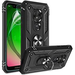 Moto G7 Power Phone Case,Moto G7 Supra Case with HD Screen Protector,Gritup 360 Degree Rotating Metal Ring Holder Kickstand Armor Anti-Scratch Bracket Cover Phone Case for Motorola G7 Power Black