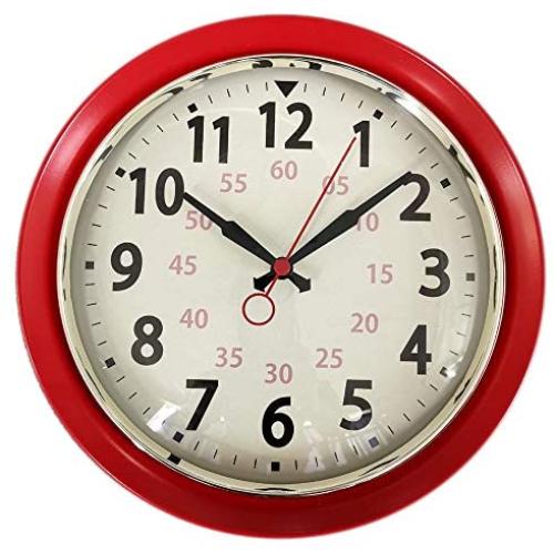 Wall Clock Countryside Style Metal Retro Vintage Wall Clock Silent Non Ticking Easy to Read for Living Room Kitchen Bedroom Office 10 Inch Red