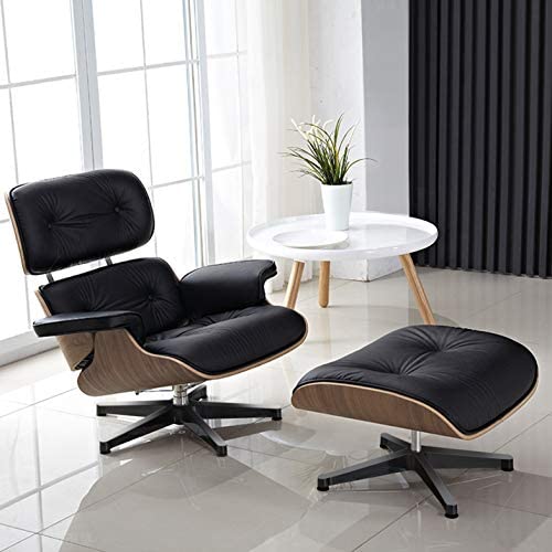 Mid Century Lounge Chair and Ottoman, Modern Chair Classic Design, Top Grain Leather Palisander Wood, Heavy Duty Base Support for Living Room, Study, Lounge, Office