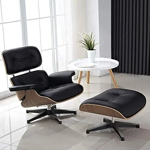 Mid Century Lounge Chair and Ottoman, Modern Chair Classic Design, Top Grain Leather Palisander Wood, Heavy Duty Base Support for Living Room, Study, Lounge, Office