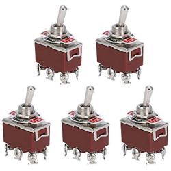 ESUPPORT Silver Contact Car Univeral Heavy Duty 20A 125V DPDT 6 Terminal ON/OFF/ON Rocker Toggle Switch Metal Pack of 5