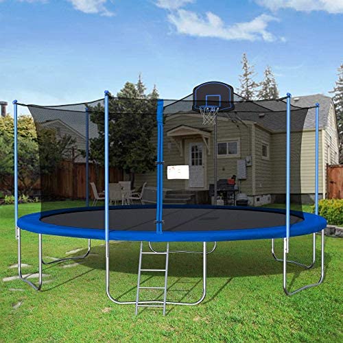 Globalucky 16FT Trampoline with Safety Enclosure Net, Fitness Trampoline,Basketball Hoop, Spring Pad, Ladder, Combo Bounce Jump Trampoline, Outdoor Trampoline for Kids, Adults