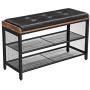 VASAGLE Storage Chests, Shoe Bench, Padded Storage Bench with Mesh Shelf, Shoe Rack, Metal Frame, Easy Assembly, Space Saving, Industrial, Black Imitation Leather, Hallway ULBS75X