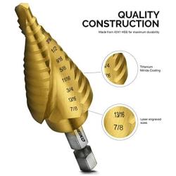 Neiko - 43219-22909 10181A Quick Change HSS Titanium Coated Spiral Grooved Step Drill Bit 3-Piece Set | 31 Step Sizes in One Kit