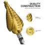 Neiko - 43219-22909 10181A Quick Change HSS Titanium Coated Spiral Grooved Step Drill Bit 3-Piece Set | 31 Step Sizes in One Kit Neiko - 43219-22909 10181A Quick Change HSS Titanium Coated Spiral Grooved Step Drill Bit 3-Piece Set | 31 Step Sizes in One Kit