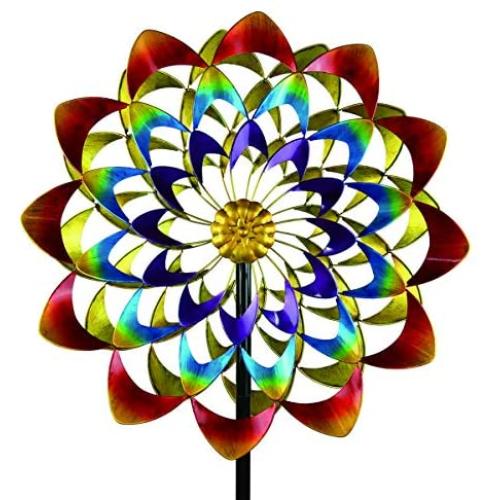 3D Kinetic Wind Spinners with Stable Stake Metal Garden Spinner with Reflective Painting Unique Lawn Ornament Wind Mill for Outdoor Yard Lawn Garden Decorations