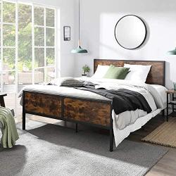 VASAGLE Metal Frame with Headboard, Footboard, No Box Spring Needed, Under-Bed Storage, Queen, Classic Rustic