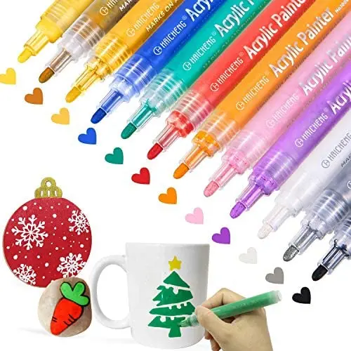 12 Colors Acrylic Paint Markers Paint Pens for Rocks, Wood, Metal, Glass, Plastic, Canvas, Ceramic, Photo Album, DIY Craft and School Project Works on Almost All Surfaces 12 Colors Acrylic Paint Markers Paint Pens for Rocks, Wood, Metal, Glass, Plastic, Canvas, Ceramic, Photo Album, DIY Craft and School Project Works on Almost All Surfaces