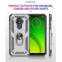 Military Grade Drop Impact for Motorola Moto G7 Power Case Moto G7 Supra Case 360 Metal Rotating Ring Kickstand Holder Magnetic Car Mount Armor Shockproof Cover for Moto G7 Power Phone Case (Red)