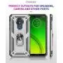 Military Grade Drop Impact for Motorola Moto G7 Power Case Moto G7 Supra Case 360 Metal Rotating Ring Kickstand Holder Magnetic Car Mount Armor Shockproof Cover for Moto G7 Power Phone Case (Red)