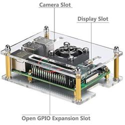 Guhui Acrylic Case with Cooling Fan for Raspberry Pi 4 Model B/3B+ and AC Adapter 5V 3A PSU Type C with On/Off Power Switch