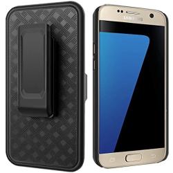 Galaxy S7 Case, Samsung Galaxy S7 Case,Fingic Slim Shell Holster Combo Cover with Kick-Stand and Swivel Belt Clip Holster Protective Case for Samsung Galaxy S7 (G930), Black