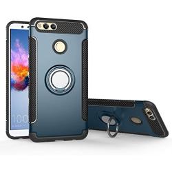 Orzero TPU + PC Hybrid Dual Layer Case for Huawei Honor 7X, Huawei Mate SE Full Body Heavy Duty Protection 360 Rotating Metal Ring (Adsorbed Iron Plate) (Huawei Honor 7X Not Included)-Navy