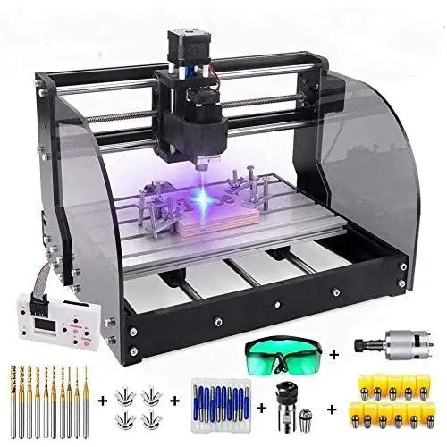 2 in 1 5500mW Engraver CNC 3018 Pro-M Engraving Machine, GRBLControl PCB PVC Wood Router CNC 3 Axis Milling Machine with Offline Controller and ER11 and 5mm Extension Rod