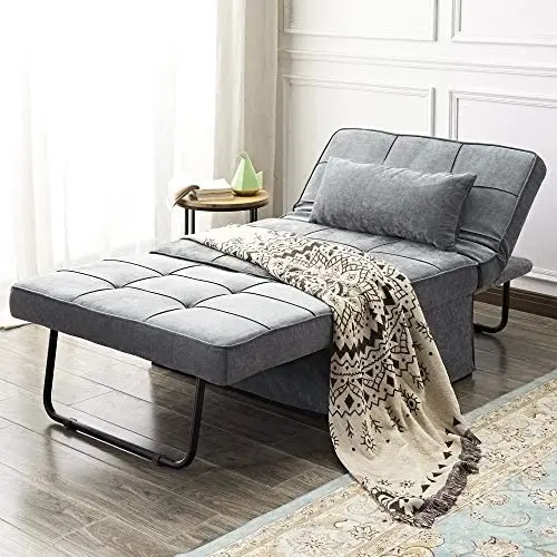 Vonanda Ottoman Folding Chair Bed, Modern Velvet Sleeper Sofa Multi-Position Convertible Couch Lounger Guest Bed with Pillow for Small Space, Velvet Gray Vonanda Ottoman Folding Chair Bed, Modern Velvet Sleeper Sofa Multi-Position Convertible Couch Lounger Guest Bed with Pillow for Small Space, Velvet Gray