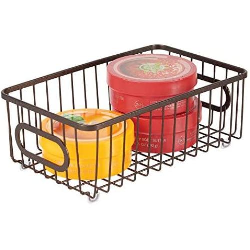 mDesign Metal Bathroom Storage Organizer Basket Bin - Modern Wire Grid Design - for Organization in Cabinets, Shelves, Closets, Vanity Countertops, Bedrooms, Under Sinks - Small Wide - Bronze