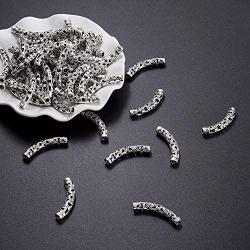 Kissitty 100-Piece Antique Silver 6mm by 36.5mm Filigree Long Curved Noodle Tube Spacer Beads with 3mm Holes