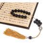 Black Lava Stone, Handmade Greek Worry Beads or Komboloi with Alpaca Metal Parts on Pure Silk Cord & Tassel, Length 33cm (13)