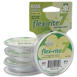 Pearl Silver Flex Rite Beading Stringing Wire .024 Inch 30 Feet Nylon Coated Stainless Steel 7 Strand Tigertail 38.8lb Break Stongest Thickest