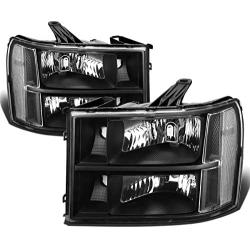 DNA Motoring HL-OH-GMCSIE07-BK-CL1 Black Housing Headlights Replacement For 07-13 Sierra