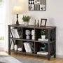 FATORRI Rustic 6 Cube Storage Organizer with Shelf, Wood and Metal Cubby Bookcase, Industrial Horizontal Bookshelf (Walnut Brown, 47 Inch)