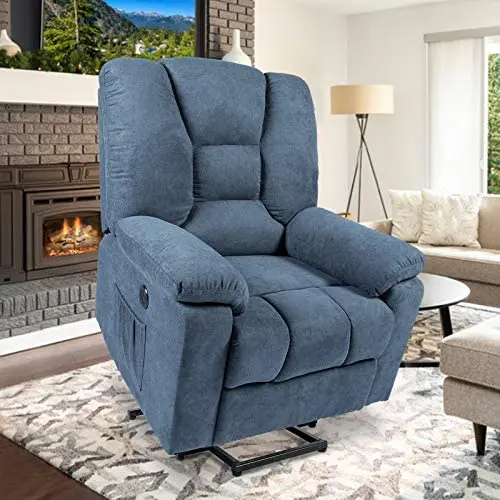 oneinmil Electric Power Lift Recliner Chair, Linen Recliners for Elderly, Home Sofa Chairs with Heat & Massage, Remote Control, 3 Positions, 2 Side Pockets and USB Ports, Blue Grey oneinmil Electric Power Lift Recliner Chair, Linen Recliners for Elderly, Home Sofa Chairs with Heat & Massage, Remote Control, 3 Positions, 2 Side Pockets and USB Ports, Blue Grey