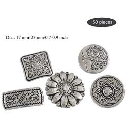 EORTA 50 Pieces Antique Metal Buttons with Shank Round/Square/Flower Shaped Decorative Button for Sewing, Crafting, Scrapbooking, Jeans, Coats, Antique Silver