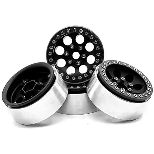RCLIONS Aluminum Metal 1.9inch Beadlock Wheels Rims for Axial SCX10 D90 TRX4 1/10 Crawler Car-Pack of 4 (Black)