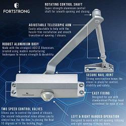 Door Closer FS-1306 Automatic Adjustable Closers Grade 3 Spring Hydraulic Auto Door-Closer with Easy Installation Life Size Fitting Template & Instructions Silver Aluminium