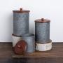 Primitives by Kathy Rustic Style Canisters, Set of 3, Galvanized Metal and Wood