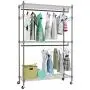 Kemanner Heavy Duty Rolling Garment Rack 3-Tiers Wire Shelving W/ Double Rods & Lockable Wheels & 1 Pair Side Hooks - Hold Up to 400Lbs (Gray, 2Rod 2Hook) Kemanner Heavy Duty Rolling Garment Rack 3-Tiers Wire Shelving W/ Double Rods & Lockable Wheels & 1 Pair Side Hooks - Hold Up to 400Lbs (Gray, 2Rod 2Hook)