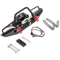 Goolsky Metal Front Bumper with 2 LED Light & Remote Control Electric Winch for TRX-4 SCX10II 90046