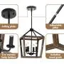 KingSo 4-Light Chandelier Rustic Metal Pendant Light, Adjustable Height Square Pendant Ceiling Hanging Light Fixture with Oil Rubbed Bronze Finish for Bedroom Kitchen Island Livingroom Farmhouse Foyer