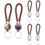 AQWJ 4PCS Sublimation Blanks PU Braided Rope Keychains，Metal Round Shape Rotary Blank Key Rings for Heat Press Sublimation Custom Personalised Sublimation Photo with Double Sides，Reddish Black