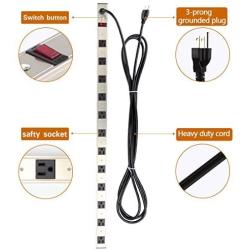 Power Strip Heavy Duty Metal 12 Outlets Power Socket with 15ft Long Cord and Circuit Breaker