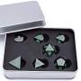 SIQUK Metal Polyhedral Dice Shiny Black Body and Dark Green Numbers Zinc Alloy Dice with Metal Case
