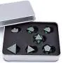 SIQUK Metal Polyhedral Dice Shiny Black Body and Dark Green Numbers Zinc Alloy Dice with Metal Case