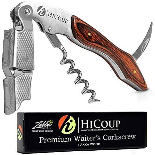 Waiters Corkscrew by HiCoup – Professional Grade Natural Pakka Wood All-in-one Corkscrew, Bottle Opener and Foil Cutter, The Favoured Choice of Sommeliers, Waiters and Bartenders Around The World