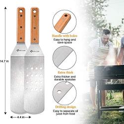 Gallize Metal Spatula Griddle Accessories Kit - Set of 5 High Grade Stainless Steel Grill Spatulas for BBQ and Cooking with Improved Quality Wooden Handles