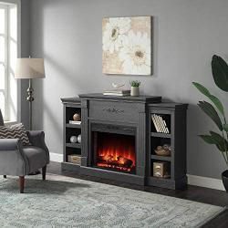 Della 1400-Watt Electric Fireplace in Grey with Built-in Bookshelves and an Enhanced Log Display