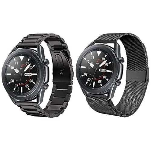 ACESTAR Compatible with Samsung Galaxy Watch 3 45mm bands,2-Pack 22mm Stainless Steel Metal Bands+Mesh Wristband Sport Loop for Galaxy Watch 3 Bands 45mm Men Women/Galaxy Watch 46mm /Gear S3 Frontier