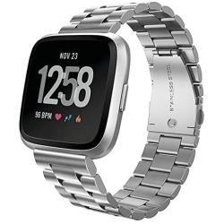 Kmasic Compatible Fitbit Versa/Fitbit Versa 2 Bands, Stainless Steel Metal Replacement Bracelet Strap Band for Fitbit Versa Sports Smart Fitness Watch