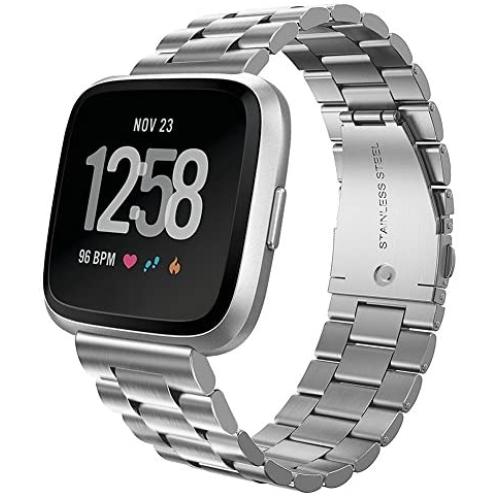 Kmasic Compatible Fitbit Versa/Fitbit Versa 2 Bands, Stainless Steel Metal Replacement Bracelet Strap Band for Fitbit Versa Sports Smart Fitness Watch