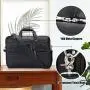 Texbo Mens Solid Full Grain Cowhide Leather Large 17 Inch Laptop Briefcase Messenger Bag Tote with YKK Zippers (Black -Calfskin Leather)