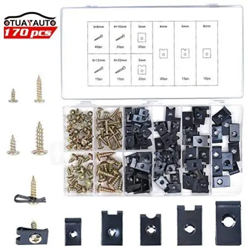 OTUAYAUTO 170PCS Car U Clip with Screw Assortment Kit - Automotive U Nut Screw Clip, Metal Body Panel Clip Fasteners OTUAYAUTO 170PCS Car U Clip with Screw Assortment Kit - Automotive U Nut Screw Clip, Metal Body Panel Clip Fasteners