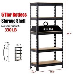 Yaheetech Black Adjustable 5-Shelf Shelving Unit Storage Rack Utility Rack Garage Shelves Display Rack Steel Boltless Rivet Rack,59.1 inches Height 1-Pack