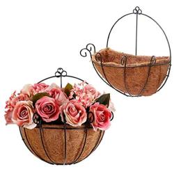 Metal Hanging Planter Basket with Coco Coir Liner Wall Mount Wire Plant Holder for Indoor Outdoor Garden Porch and Balcony (2 Pack) (10 inch)