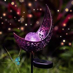 EOYIZW Garden Decor, (2 Pack) Solar Lights Outdoor Decorative, Waterproof Metal Moon Stake Light, Yard Decor Ornaments Lights Warm White LED for Lawn, Patio, Pathway -Purple